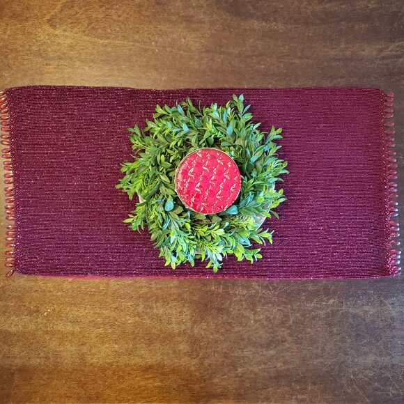 Beaded Red Table Runner - Picture 2 of 13